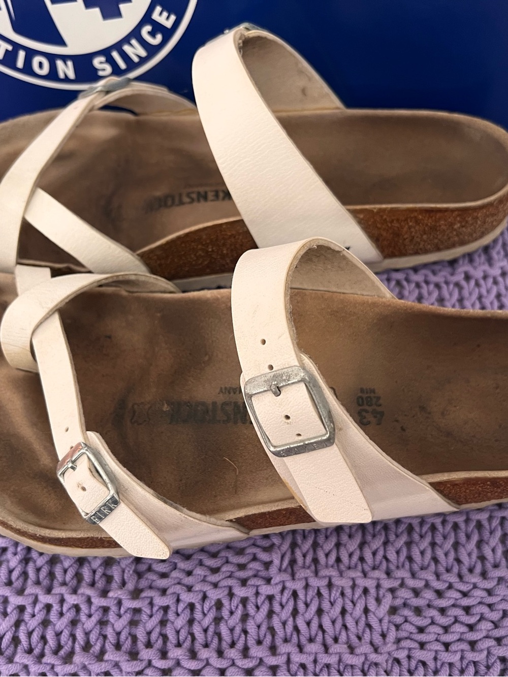 Birkenstock White Strappy Women’s Sandals with Brown Cork Footbed - Picture 3 of 5